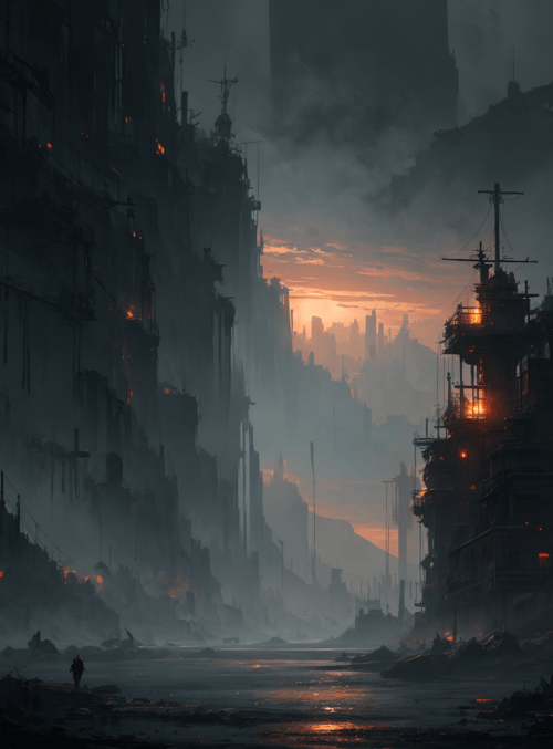 city, sunset, person
