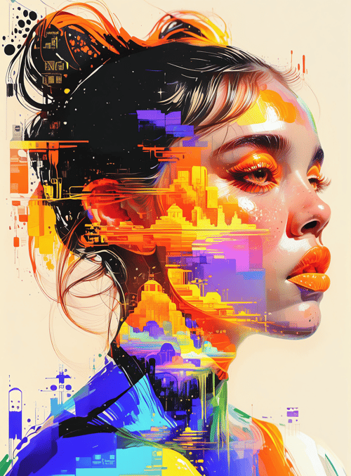 woman, cityscape, abstract, portrait