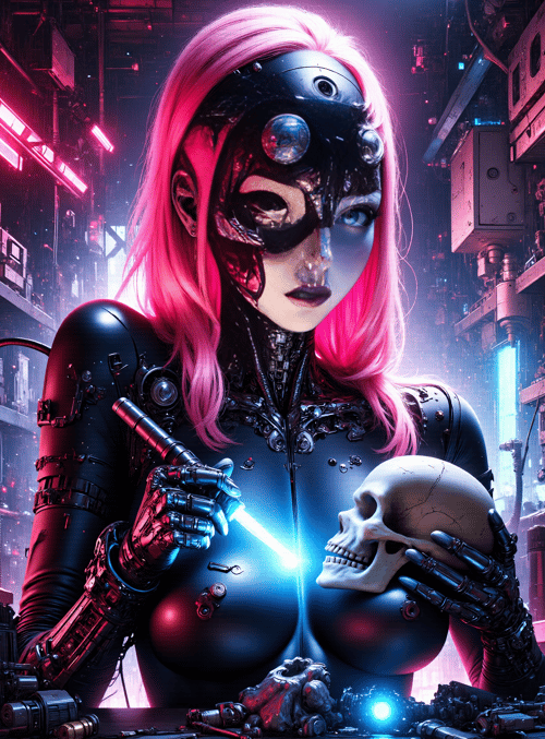 cyborg, skull, laser