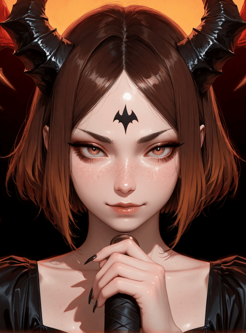 woman, devil, horn, spikes, eyes, bats