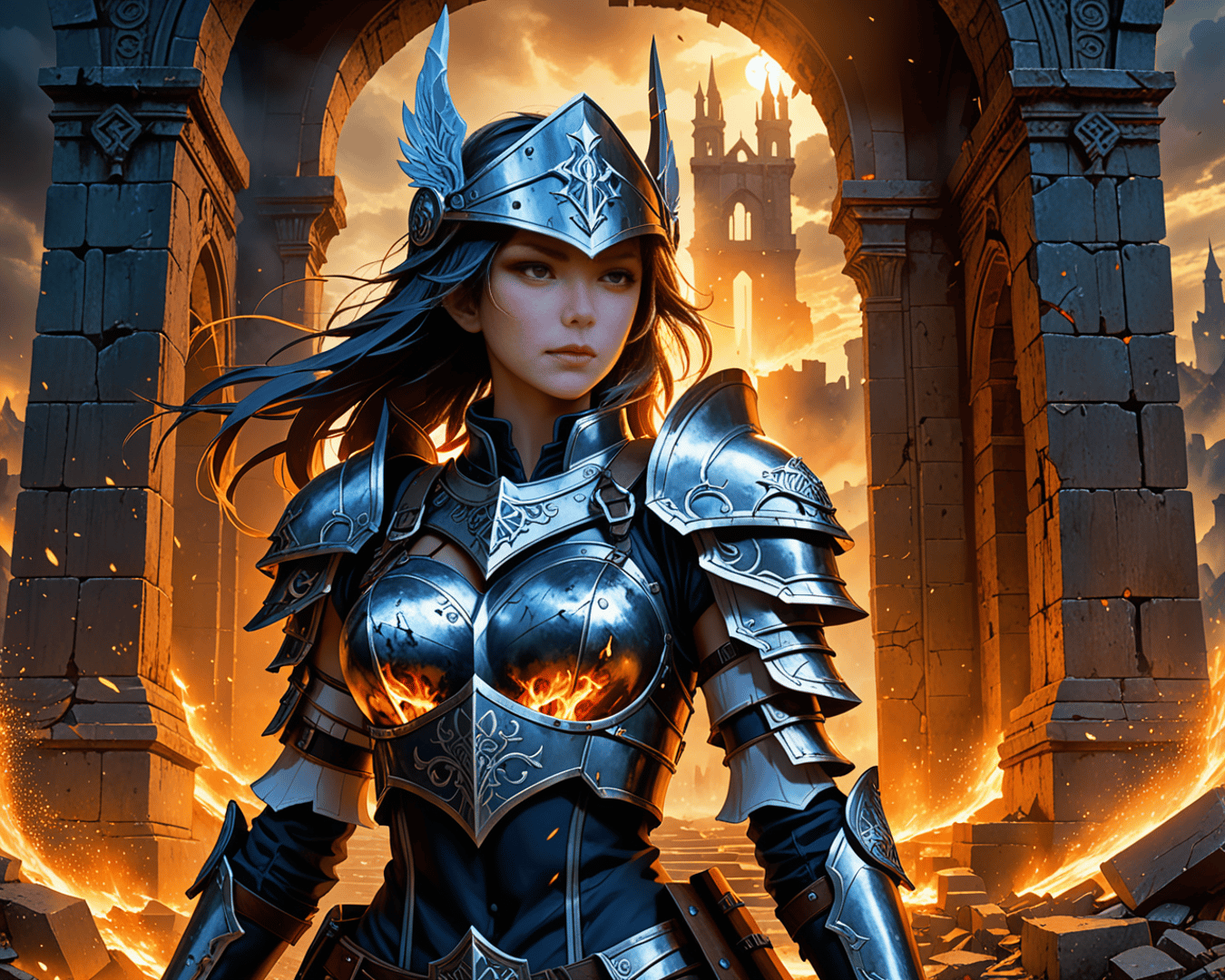 AI generated wallpaper featuring warrior, armor, castle