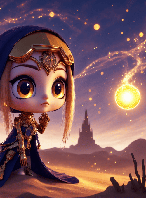 chibi character, magical girl, desert