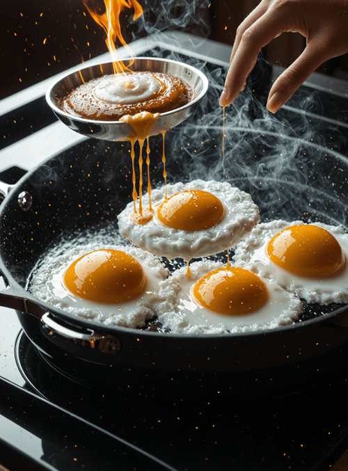 eggs, pan, flame