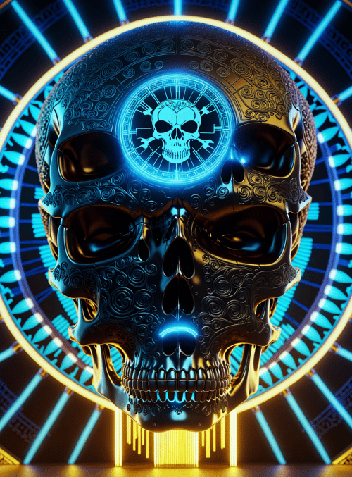 skull, circular, neon