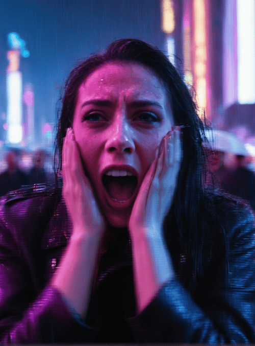 woman, crowd, city