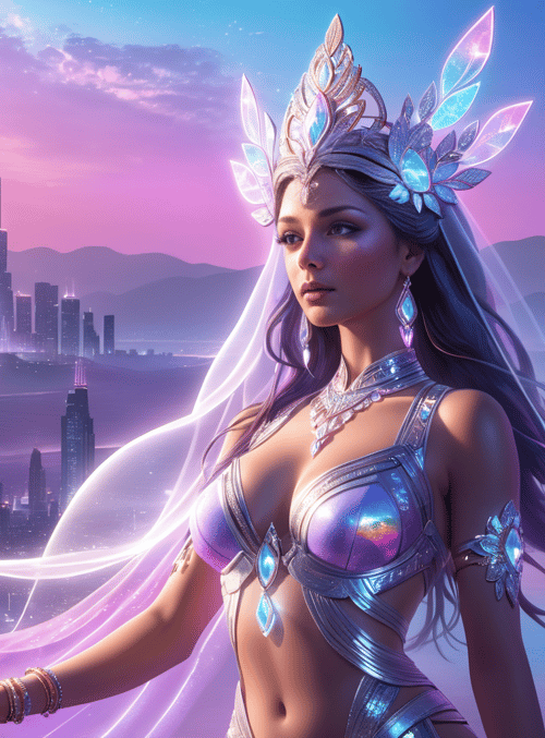 queen, futuristic, city