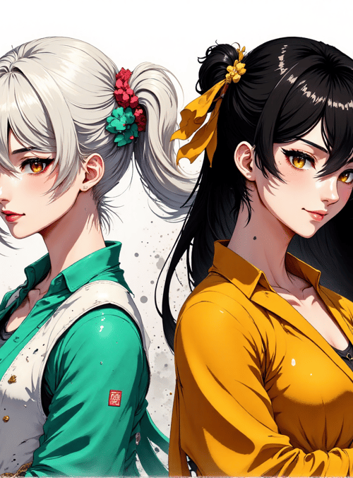 girls, anime, characters, women, stylized, dual, figures, fashion, manga, artwork