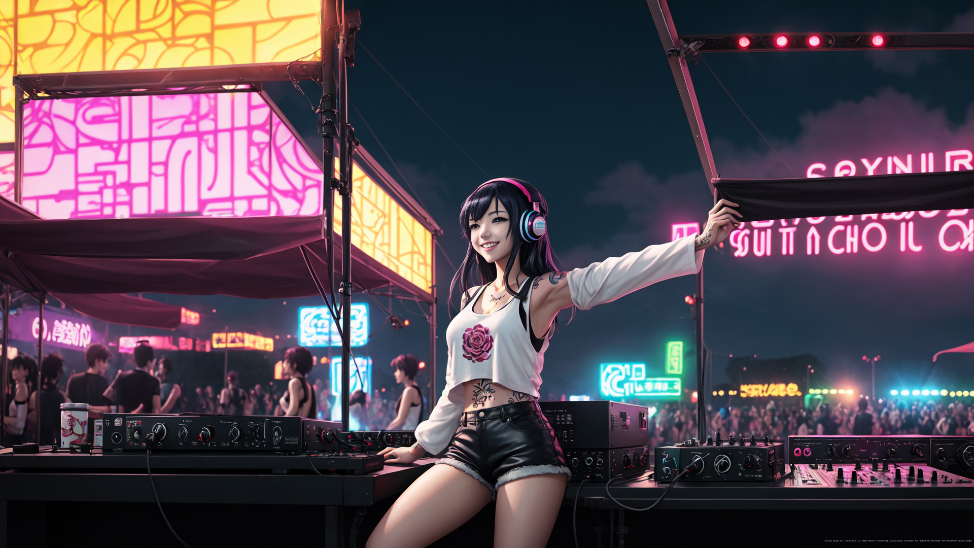 AI generated wallpaper featuring dj, woman, stage