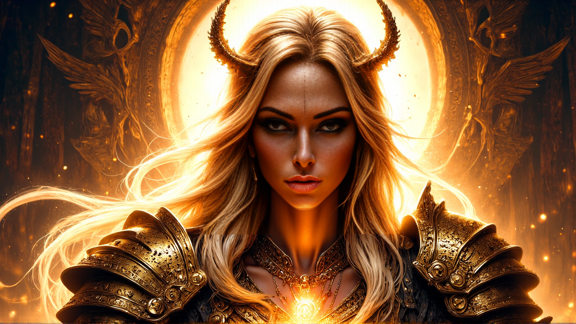 AI generated wallpaper featuring goddess, armor, wings