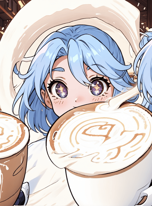 anime girls, coffee cups, cafe, milk foam, cappuccino