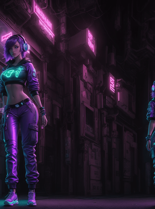 women, neon, cyberpunk