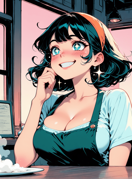 woman, barista, coffee, latte, cup, plate, cafe, apron, poster, bubble