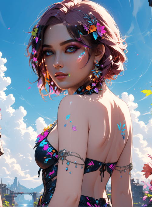 woman, flowers, city