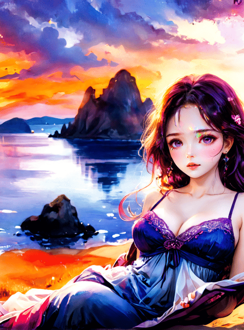 woman, sunrise, ocean