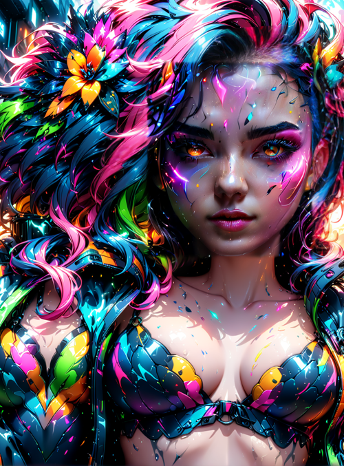cyborg, woman, neon