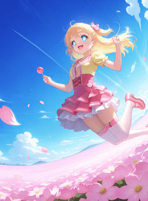 girl, lollipop, flowers