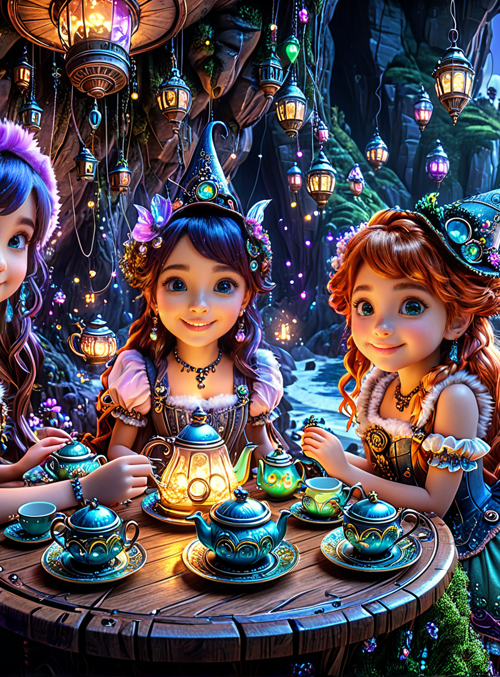 girls, teapot, luminous