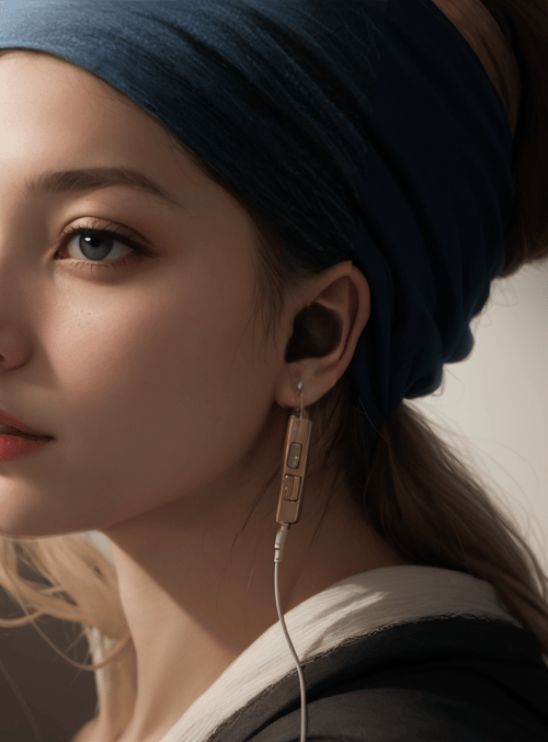 woman, earphones, window