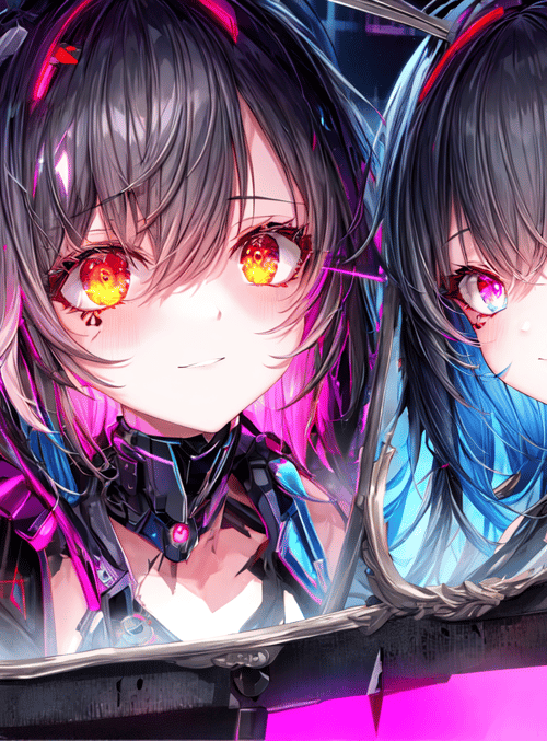 anime girl, cyberpunk, mirror, headphones, goggles
