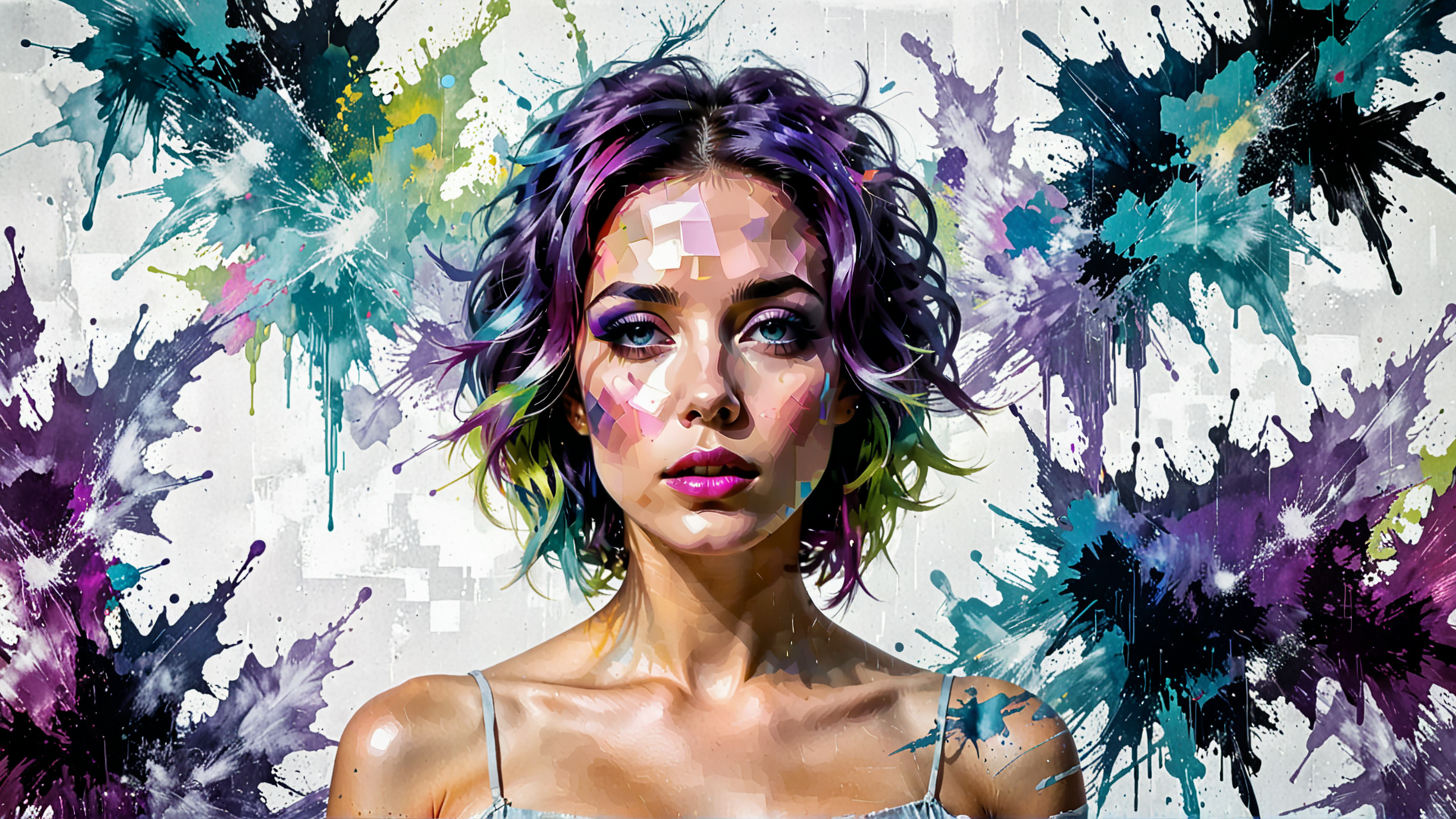 AI generated wallpaper featuring woman, portrait, painting, surreal, art