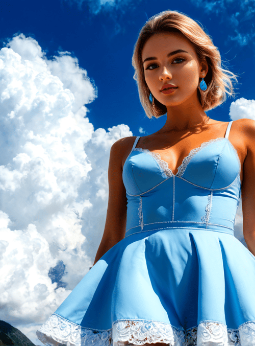 woman, dress, landscape