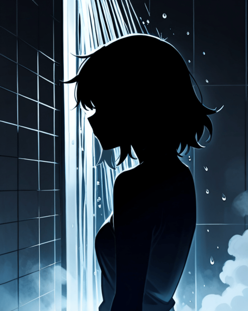 AI generated wallpaper featuring silhouette, girl, shower