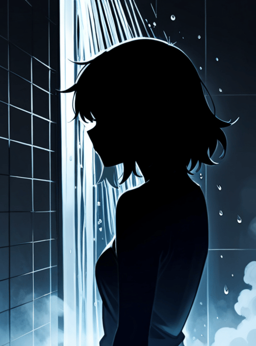 silhouette, girl, shower