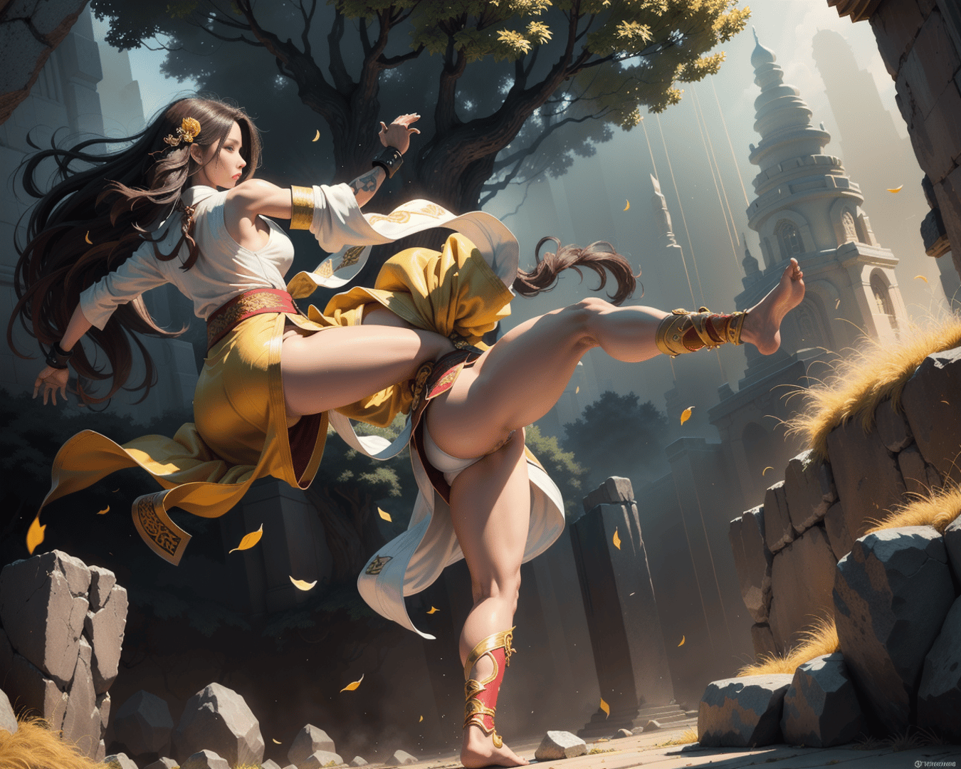 AI generated wallpaper featuring woman, kicker, ancient