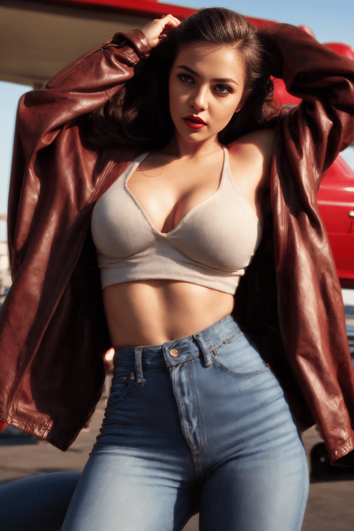 AI generated wallpaper featuring woman, jacket, jeans
