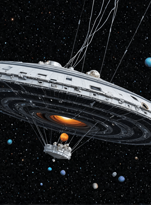 spaceship, galaxy, planets