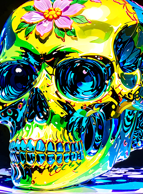 skull, flowers, art