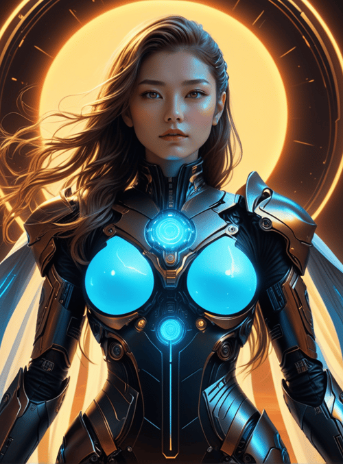 woman, cyborg, armor, cape