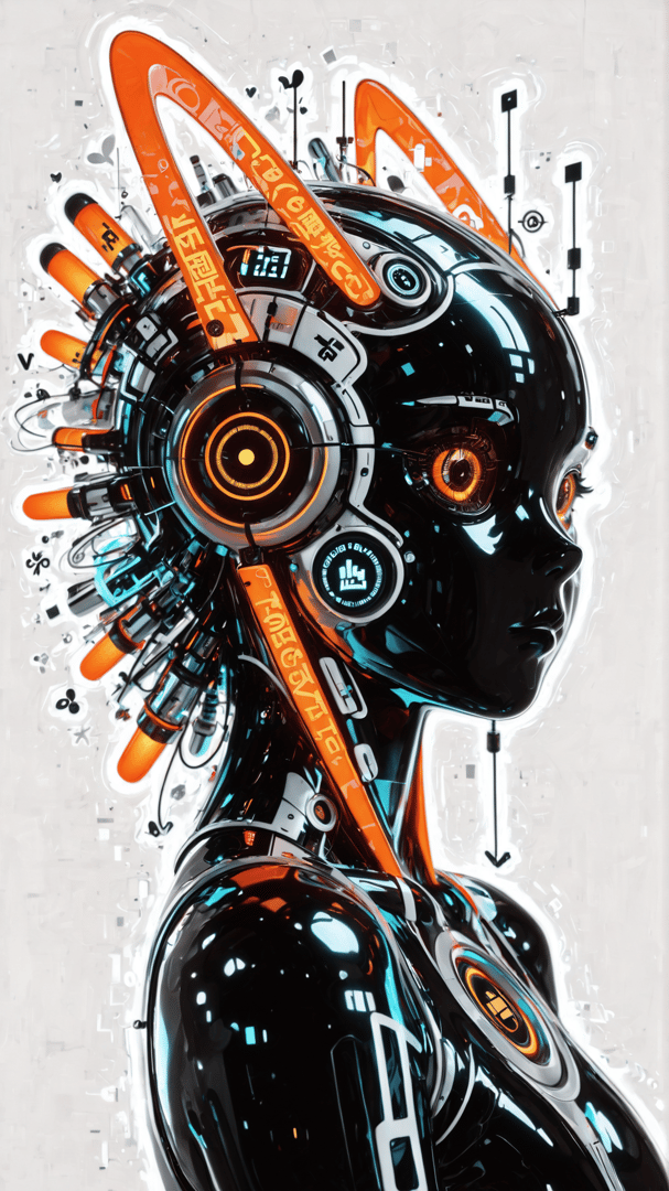 AI generated wallpaper featuring robot, cyborg, machine, gadget, headset, antenna, circuit, sensor, display, goggles