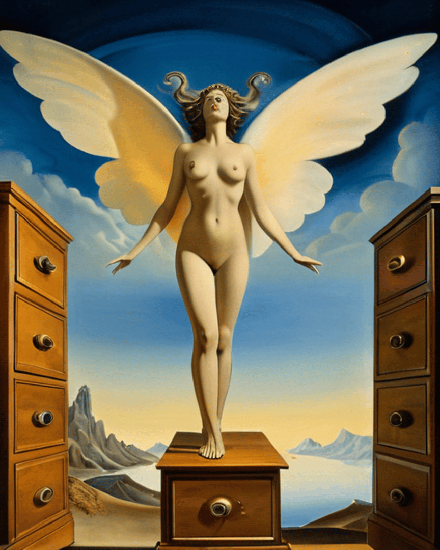 AI generated wallpaper featuring angel, furniture, figure