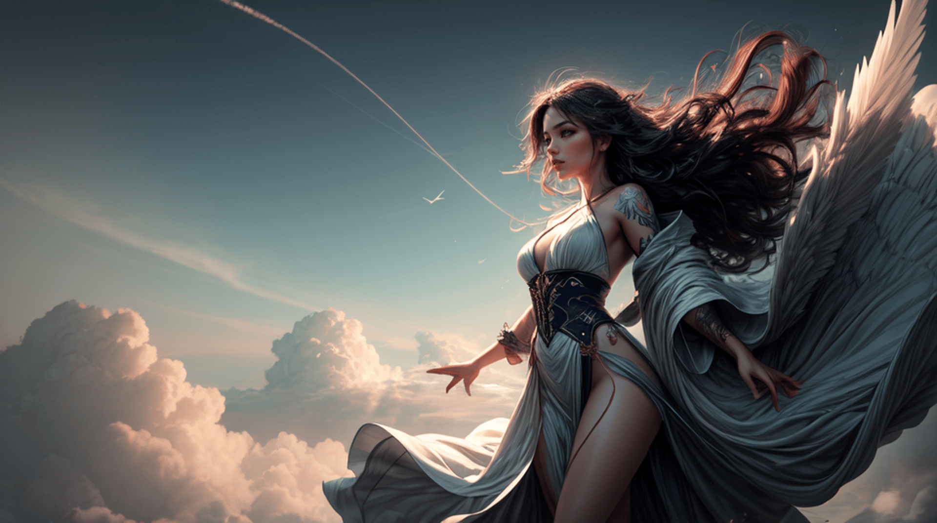 AI generated wallpaper featuring angel, woman, wing