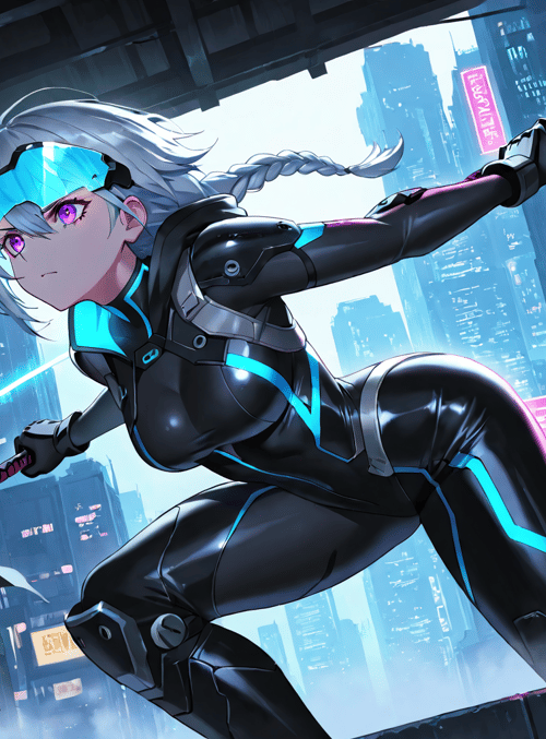 cyberpunk warrior, neon blade