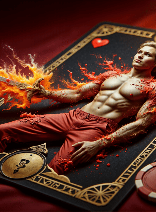 man, sword, card