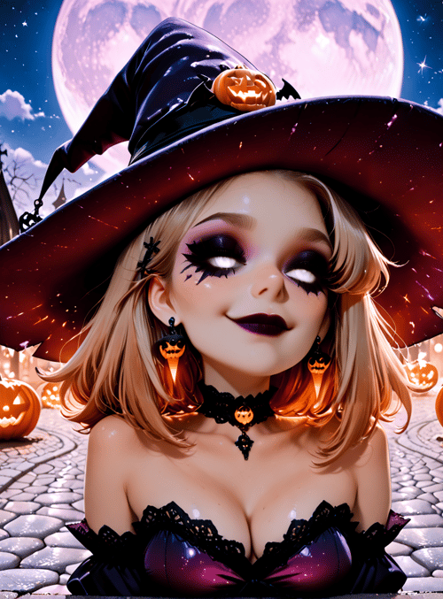 witch, pumpkin, candle, moon, house, bat, jack-o'-lantern, choker, hat, lattice