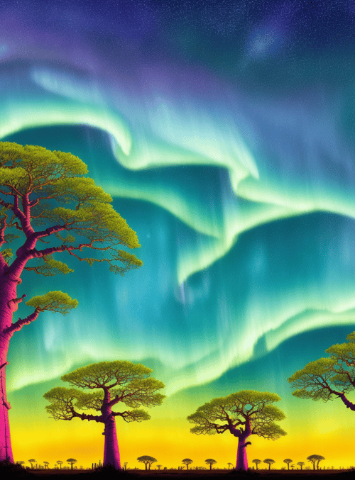 trees, aurora, sky