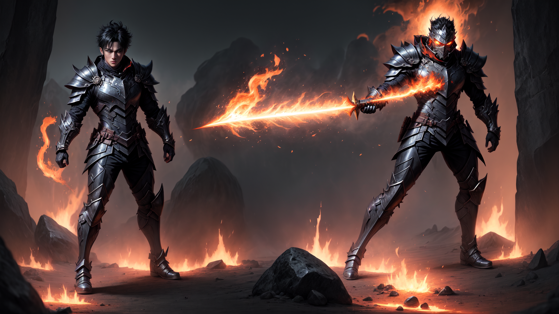 AI generated wallpaper featuring warriors, armor, swords