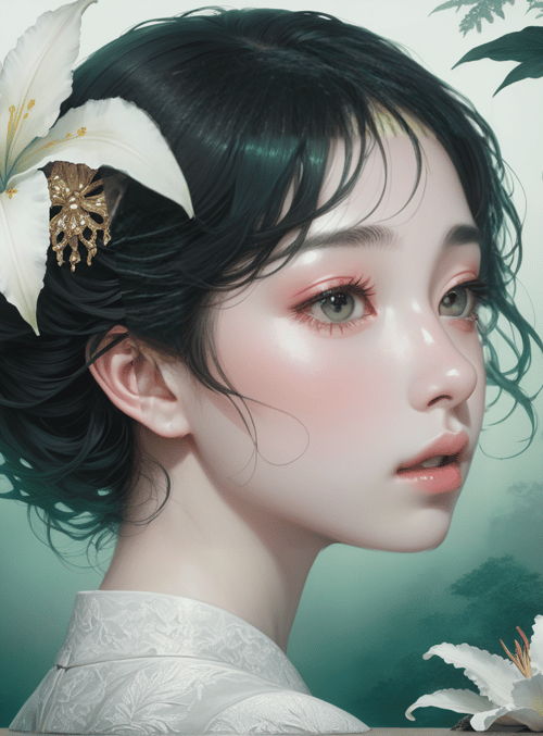 woman, lilies, forest