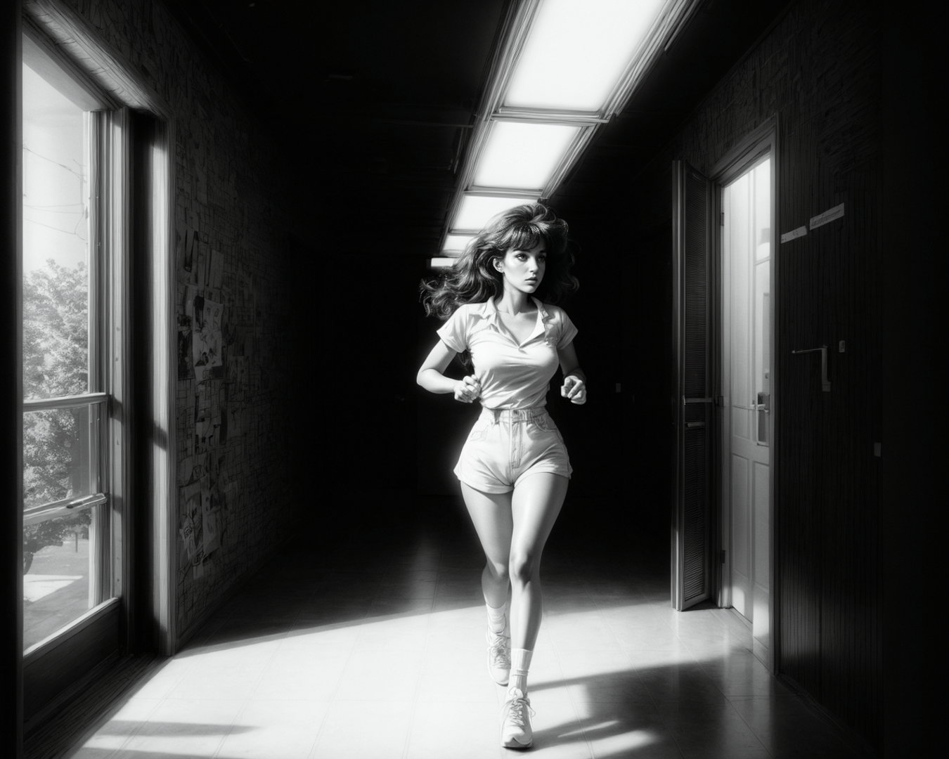 woman, corridor, run