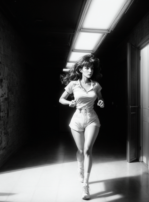 woman, corridor, run