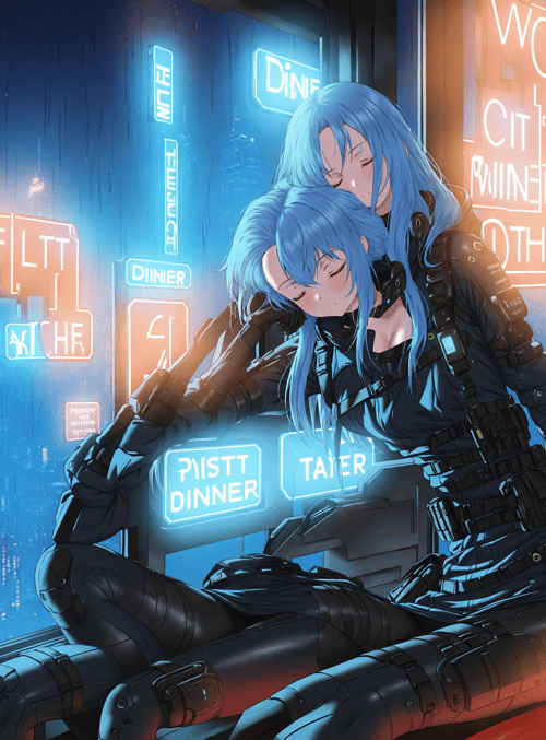 girls, neon, city