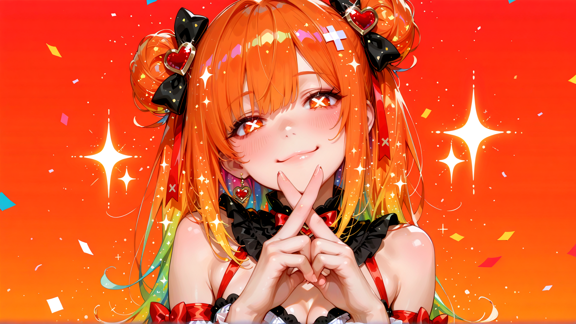 AI generated wallpaper featuring anime girl, celebration, bunny ears, ribbon, heart