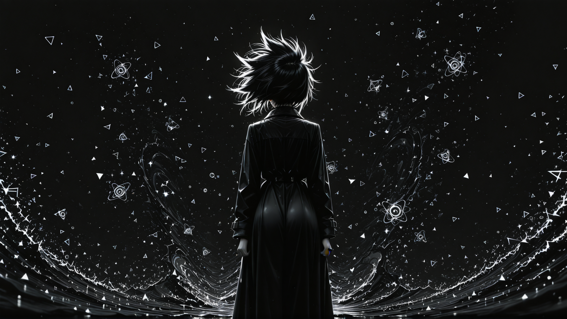 AI generated wallpaper featuring figure, stars, triangles