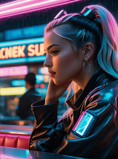 woman, neon, bar