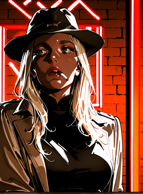 woman, hat, cigarette, jacket, neon