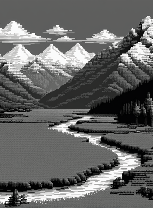 mountains, house, river