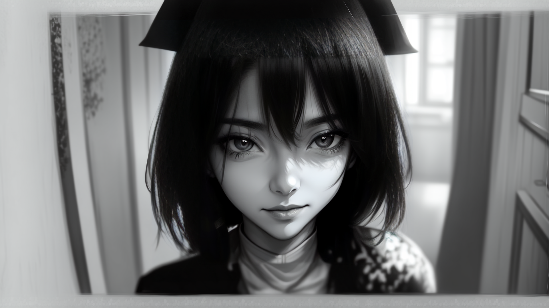 AI generated wallpaper featuring girl, anime, mirror